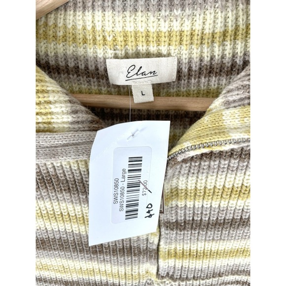 Elan Sleeveless Sweater Collared Zip Neckline Yellow & Brown Striped‎ NWT Size L - Picture 4 of 4